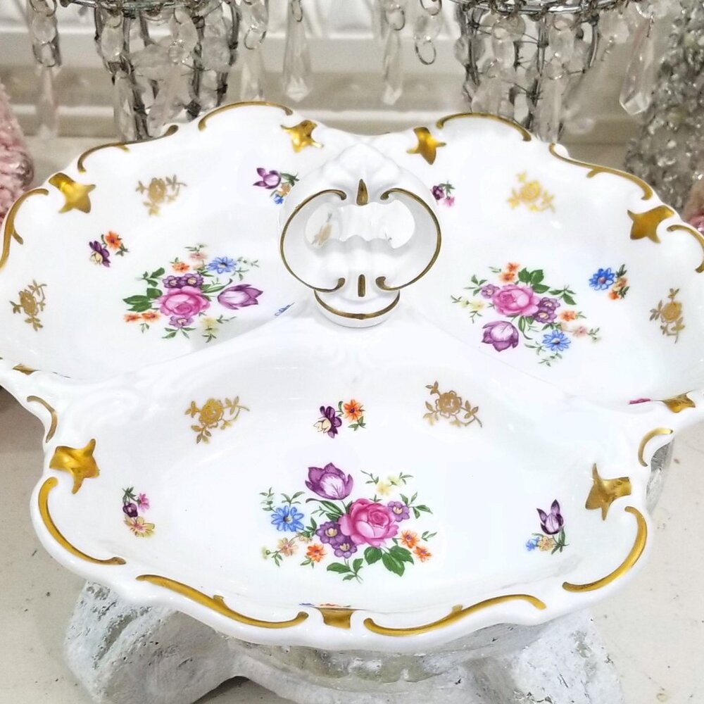 Reichenbach Divided Serving Nut Dish Roses German Democratic Republic